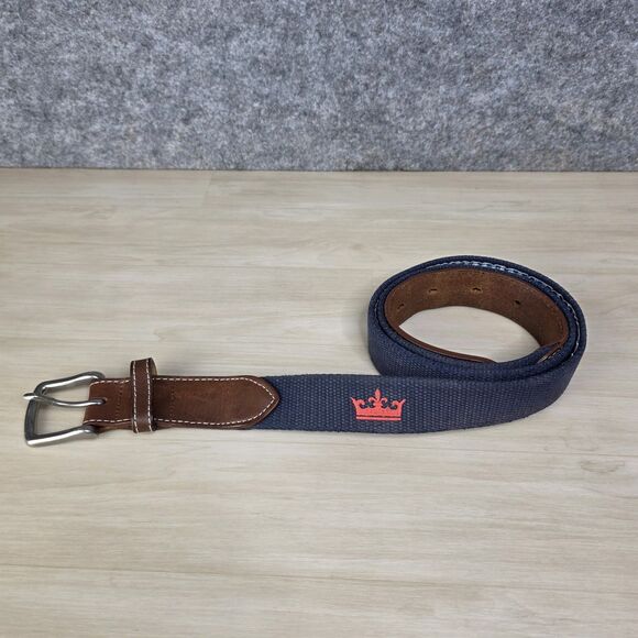 Peter Millar Golf Club Crown Logo Men's Needlepoint Belt Blue Red Size 42 - Picture 1 of 13